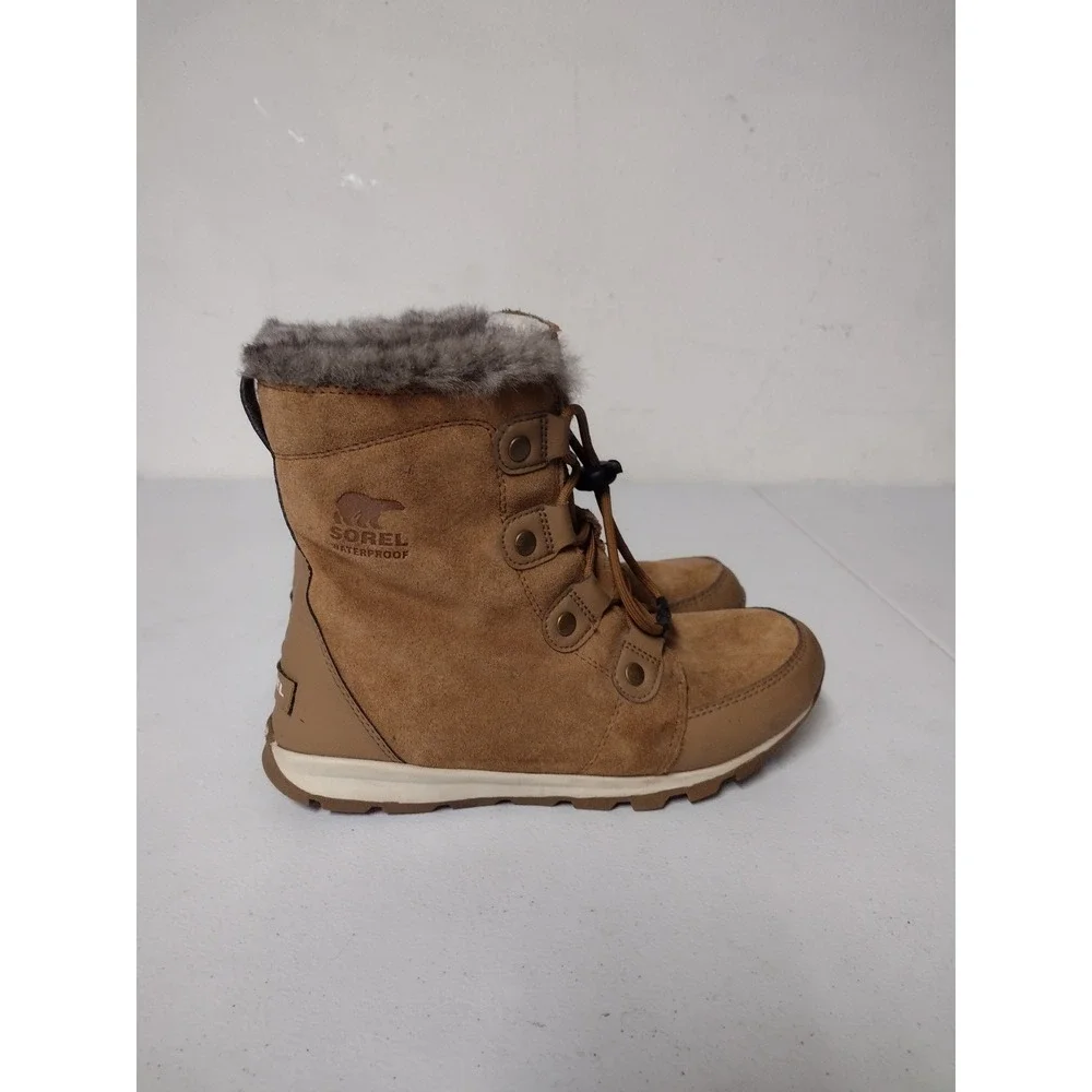 Sorel‎ Whitney Short Lace Waterproof Boots Elk Brown Suede Faux Fur Womens 7